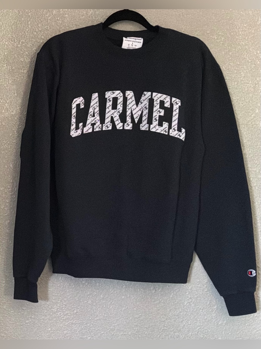 Champion Black Crewneck with White 'CARMEL' Logo